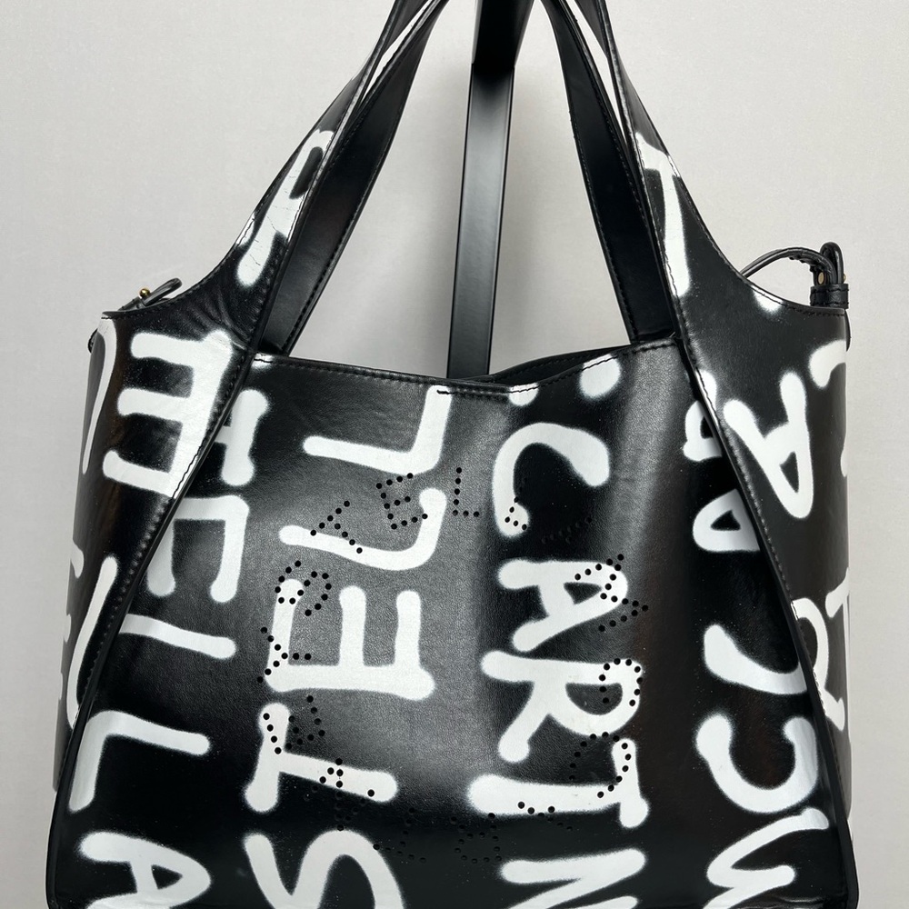 Stella McCartney Ed Curtis Graffiti Logo Black and White Crossbody Bag